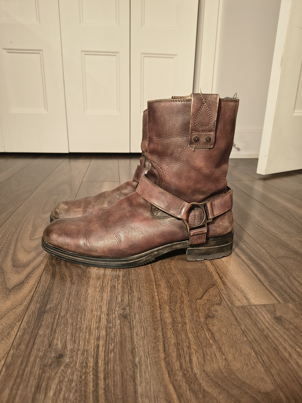 Calvin Klein Jeans Brown Leather Harness Engineer Boots Men's US 13 EU 46